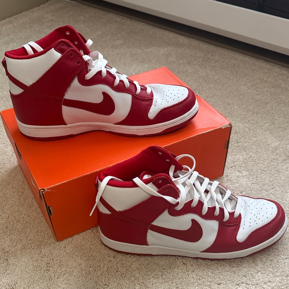 Nike Red & White Mid-Top Sneakers with Swoosh